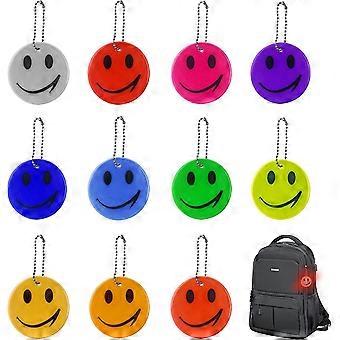 Pack of 11 Reflective Smiley Pendants, Safety Reflector, Kids Reflector, Safety Reflector, for School Bag, Clothes, Backpack, Cycling, Walking, Runnif