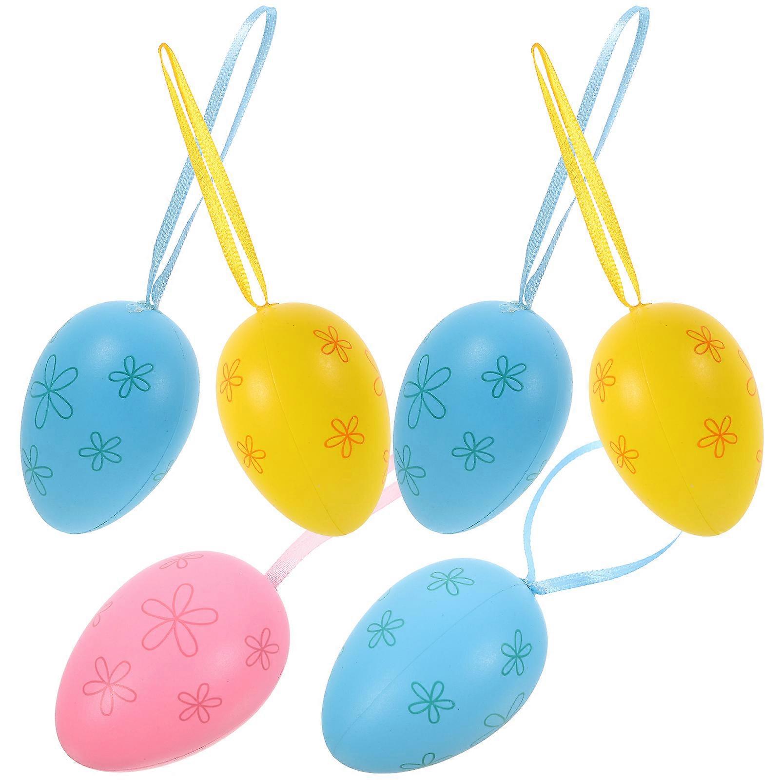 6pcs  Easter Decorations Hanging Easter Egg Ornaments Hanging Plastic Eggs Easter Party Supplies