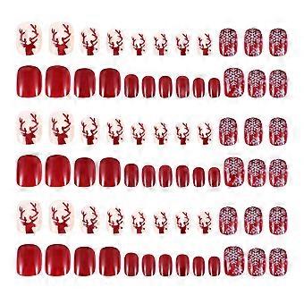 Nail Decoration Reindeer Snowflakes False Nails Classic Design Women Manicure Accessories 72Pcs