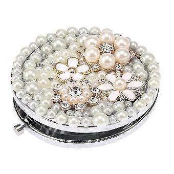 2Pcs Magnifying Carry Mirror Compact Mirror compatible with Females Beige Metal Glass