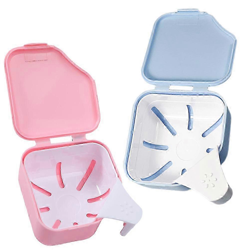 Denture Cleaning Box Denture Bath Case for Soaking 2Pcs Plastic Retainer Containers