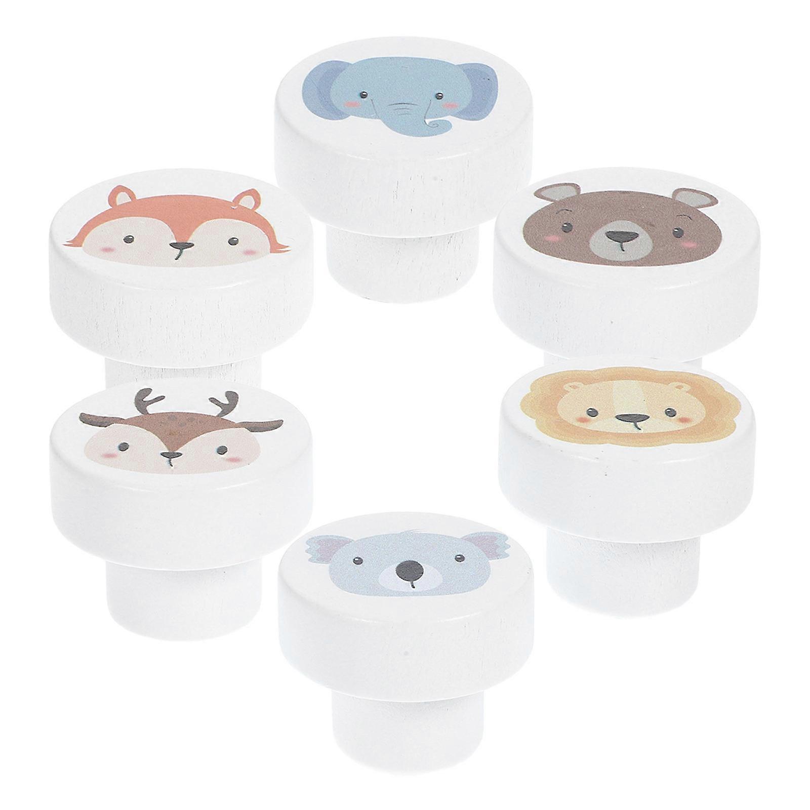 Wooden Animal Print Drawer Knobs Decorative Knobs for Drawer Use 6Pcs