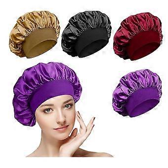 4 Piece Satin Nightcap Burgundy+black+deep Purple+gold, Nightcap Satin Nightcap Wide Elasticated Soft Nightcap For Women With Long Curly Hair-mkl