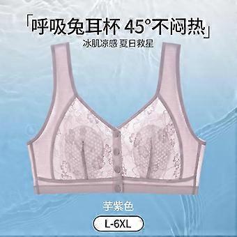 Women Front Buckle Wireless Vest Style Bunny Ear Thin Breathable Bra For Middle Aged Ladies