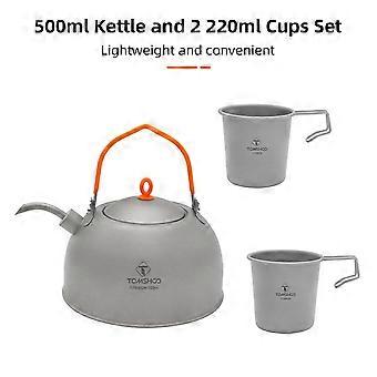 Small Coffee Pots 2 Cups Hot Water Kettle 0.5L Coffee Pot 220ml Sierra Cup Ti Lightweight for Camping Hiking Backpacking Picnic Tea Pot and Cups Set