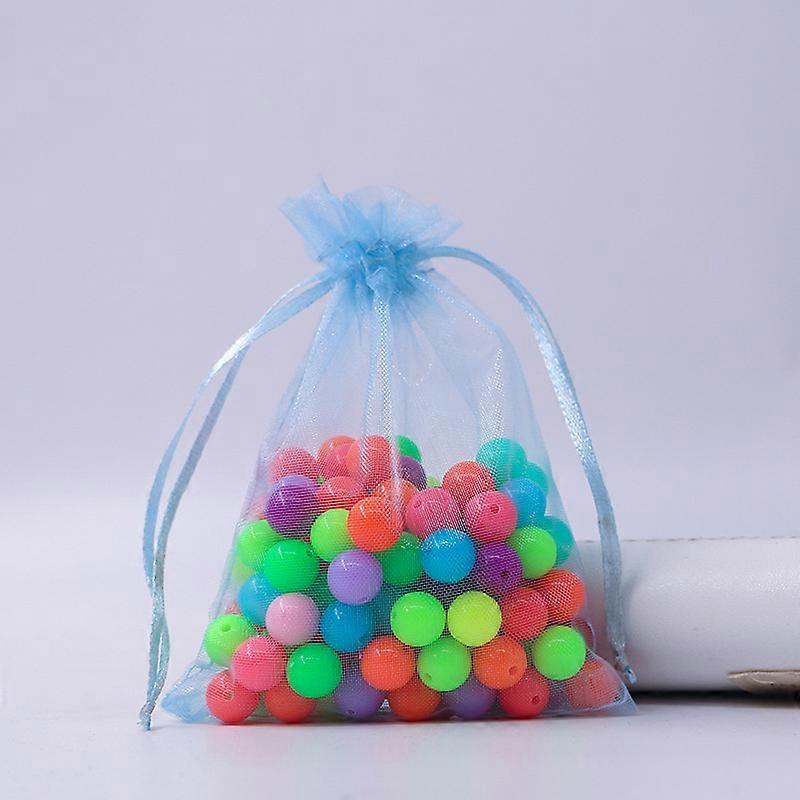100pcs Rectangle Organza Drawstring Bags Light Sky Blue 9x7cm