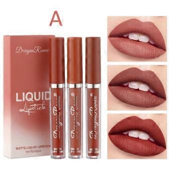 Makeup 3 Color Matte Lip Glaze Set Matte Waterproof Non-stick Cup Air Velvet Lip Gloss Lipstick Set Box