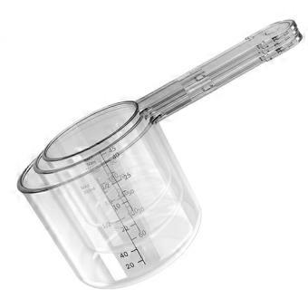 3 stuks visvoerbekers met meetverdeling in ounces en milliliters, in verschillende maten, voor een perfecte consistentie van het visvoer.