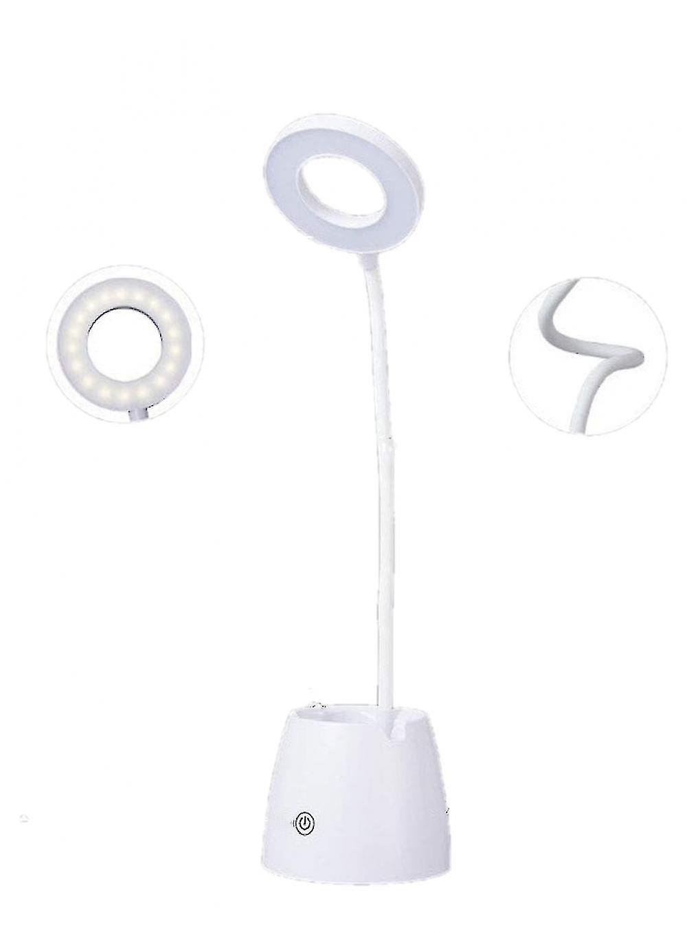 Lampe de bureau LED avec port de charge USB, 3 modes d’éclairage Lampes de table à commande tactile, lampe de lecture flexible en col de cygne avec téléphone et porte-stylo