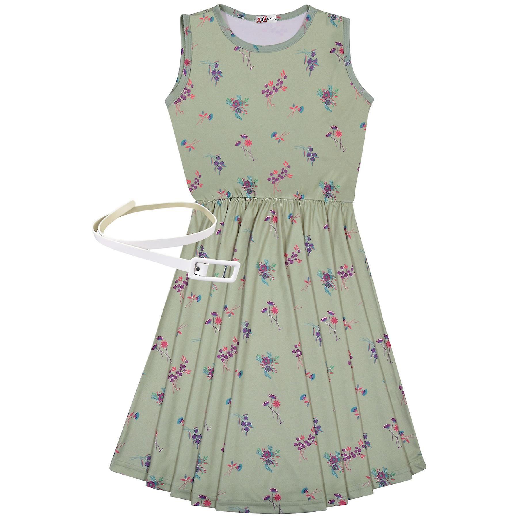 Girls Sleeveless Wild Flowers & Butterflies Print Skater Dress