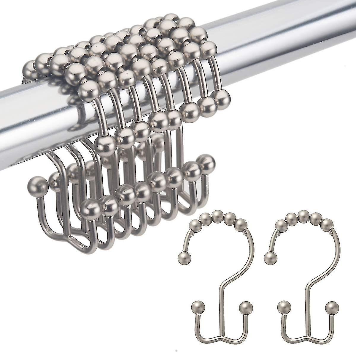 Shower Curtain Hooks Rings, Rust-resistant Metal Double Glide Shower Hooks For Room Shower