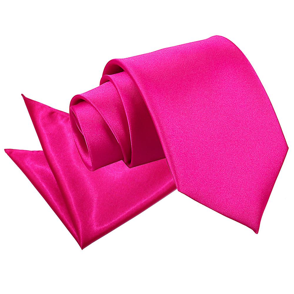 Hot Pink Plain Satin Tie and Pocket Square Set