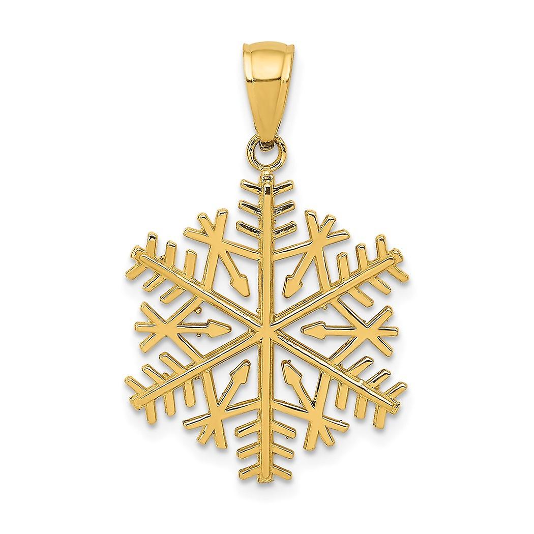 17mm 10k Solid Yellow Gold Polished Snowflake Pendant Necklace-Pendant for Women - 2.0 Grams