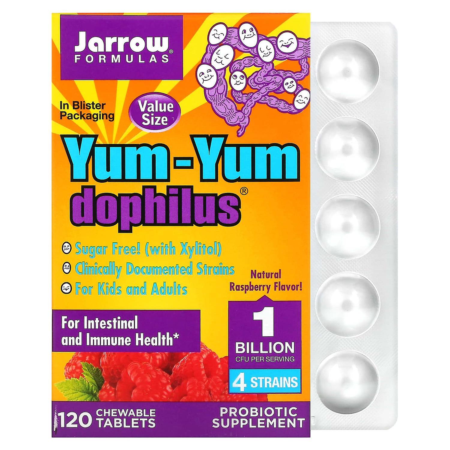 Jarrow Formulas, Yum-Yum Dophilus, Sugar-Free, Natural Raspberry, 120 Chewable Tablets