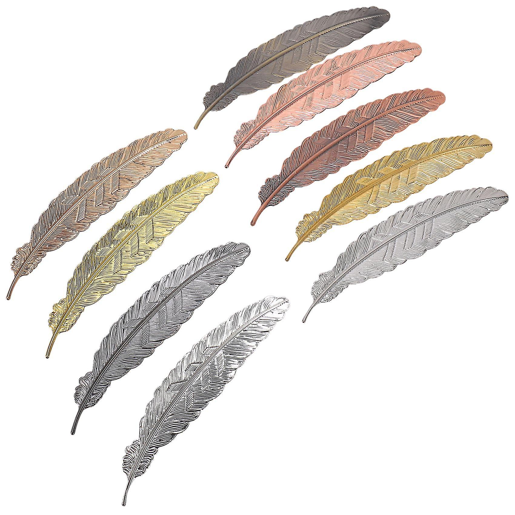 סימניות נוצות מתכת 9 חתיכות סימניות פשוטות אלגנטיות ודקות בצורת נוצה סמני ספר עבור