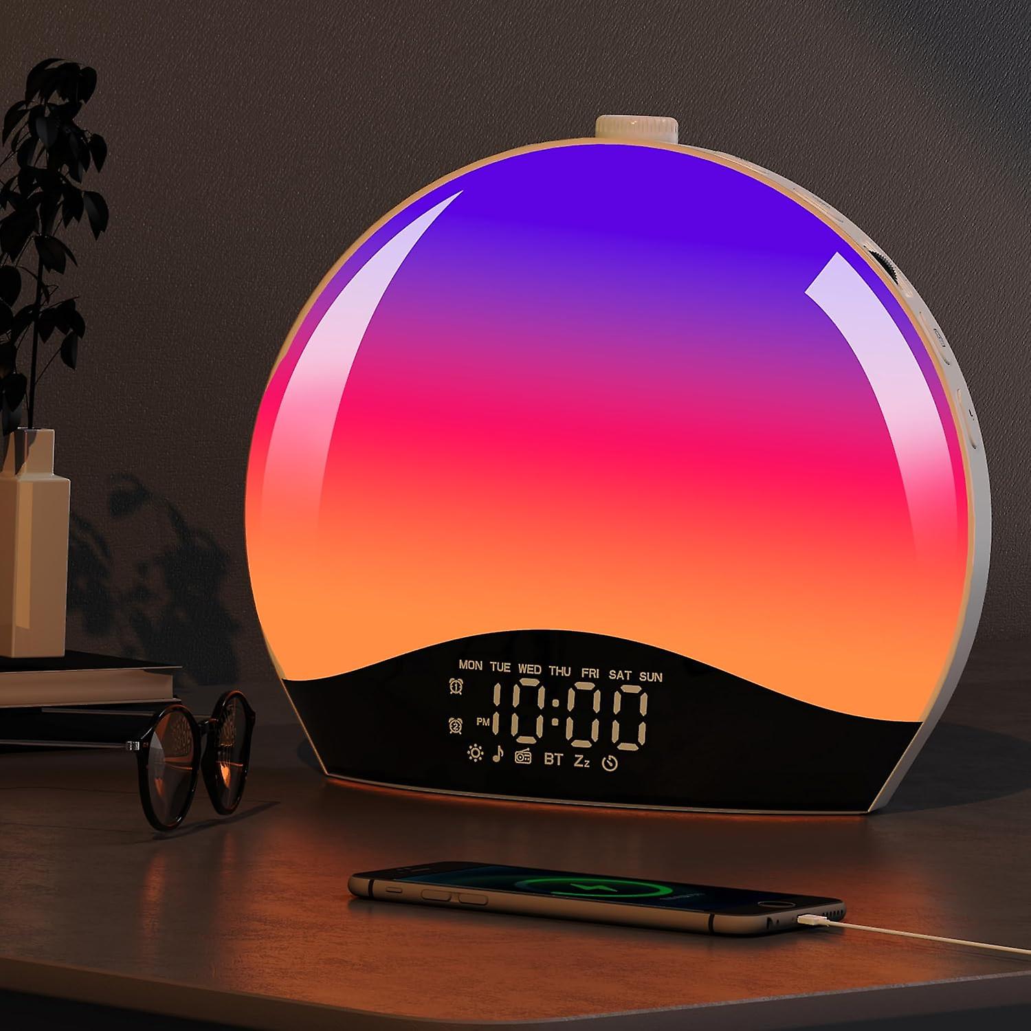 Kids Sunrise Alarm Clock Wake Up Light Bluetooth White Noise Machine Kids Adults Night Lights