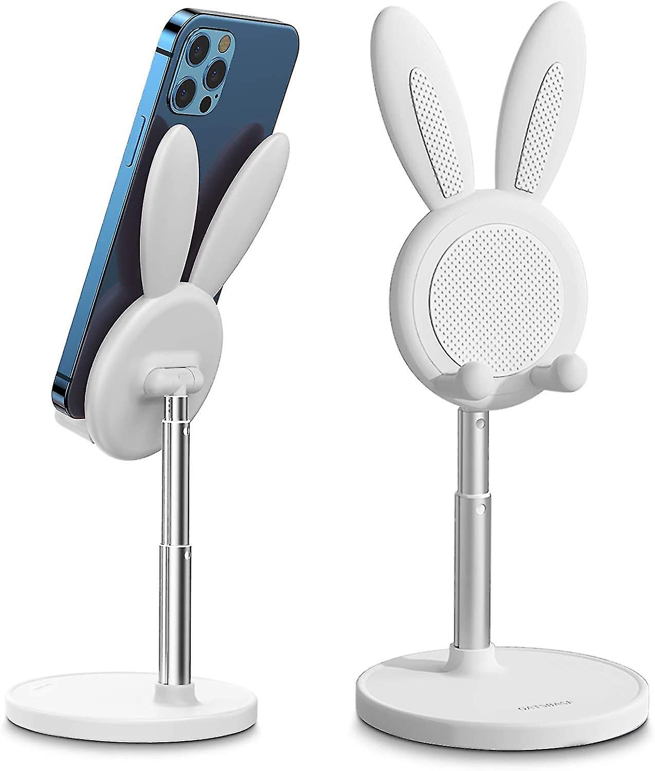 Cell Phone Stand, Rabbit Pattern, Lovely, Adjustable Height And Angle, Compatible With Smartphone And Other 4-10 Devices, White