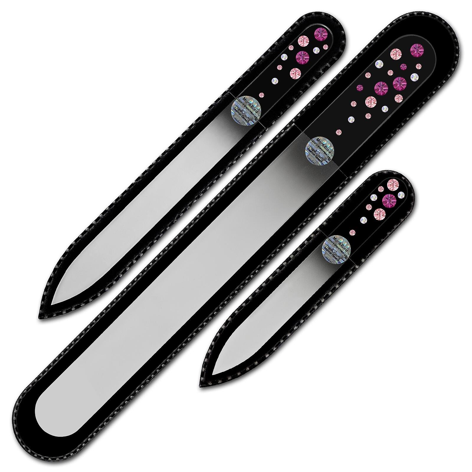 Set of 3 Black Crystal Nail Files with crystals WB-BMS - Fuchsia - Light Rose