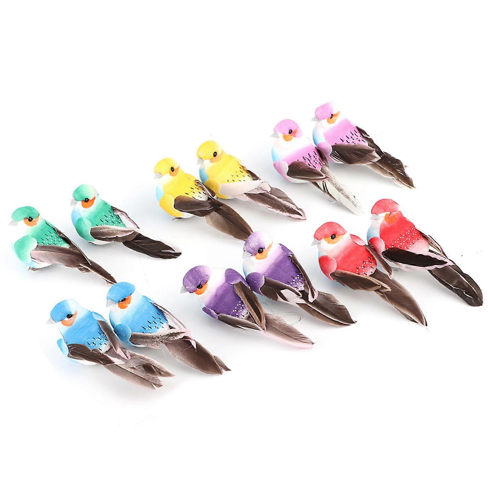 12Pcs Cute Artificial Feather Bird Colorful Simulation Foam Bird Plant Garden Decoration Craft