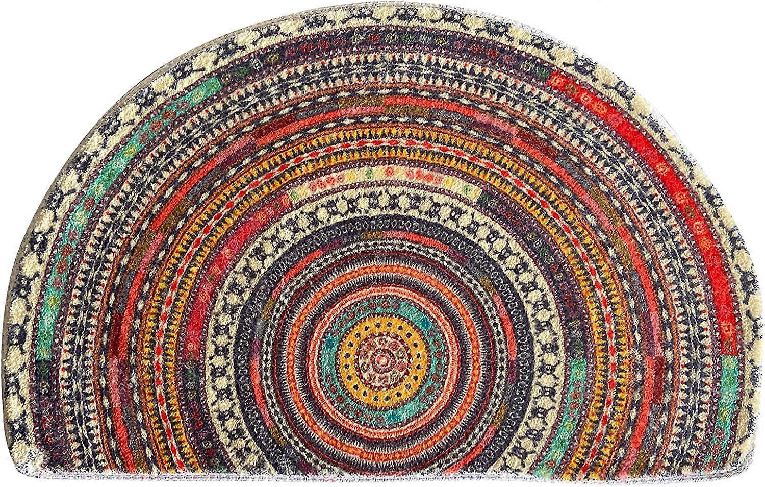 Tapis d’entrée en demi-cercle bohème - antidérapant, absorbant l’eau, lavable en machine - 60*90cm