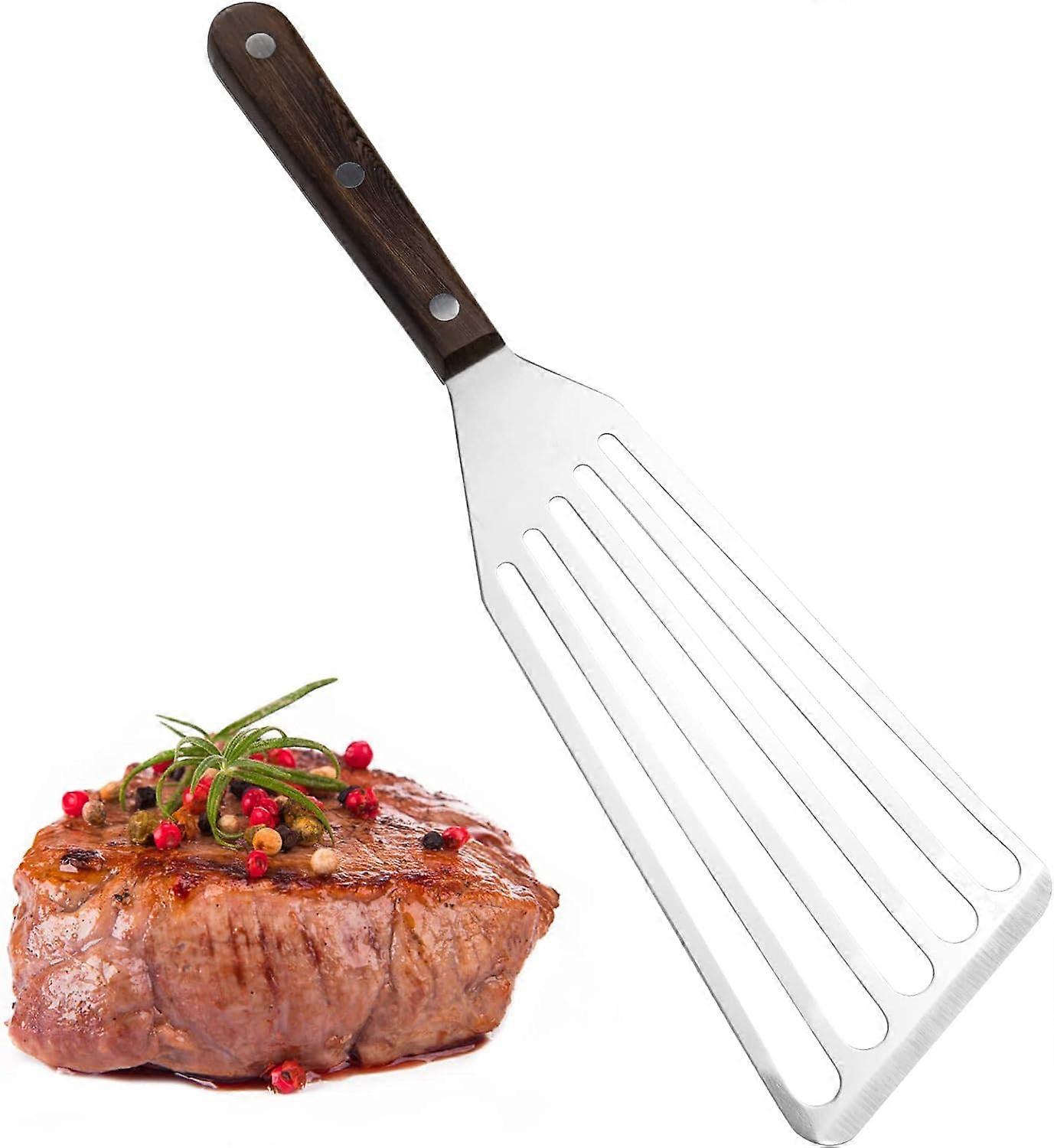 Fish spatula, beveled edge design slotted spatula with durable wooden handle, stainless steel cooking spatula that flips easily, a practical gift for