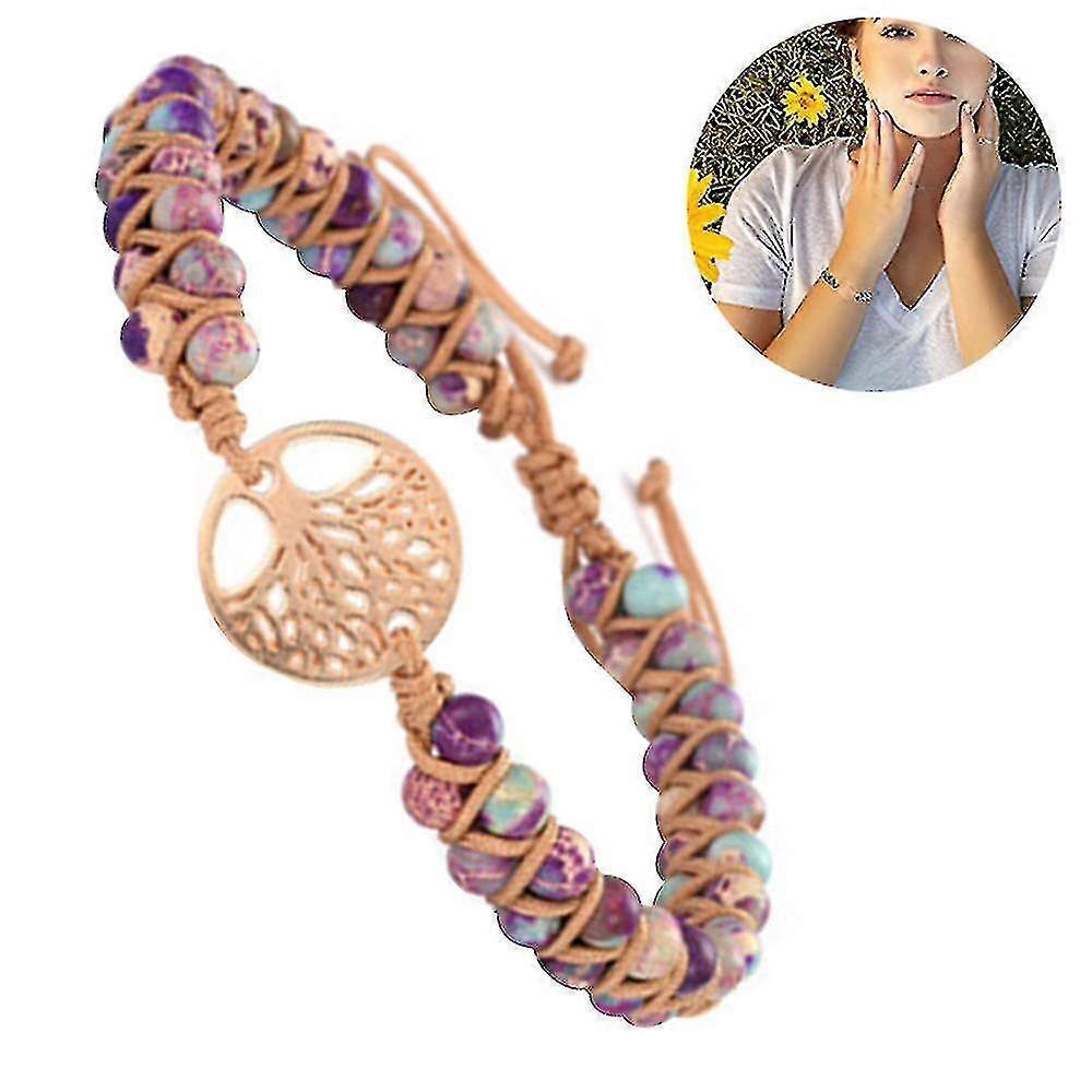 Purple Flower Gold-double String Braided Bracelet