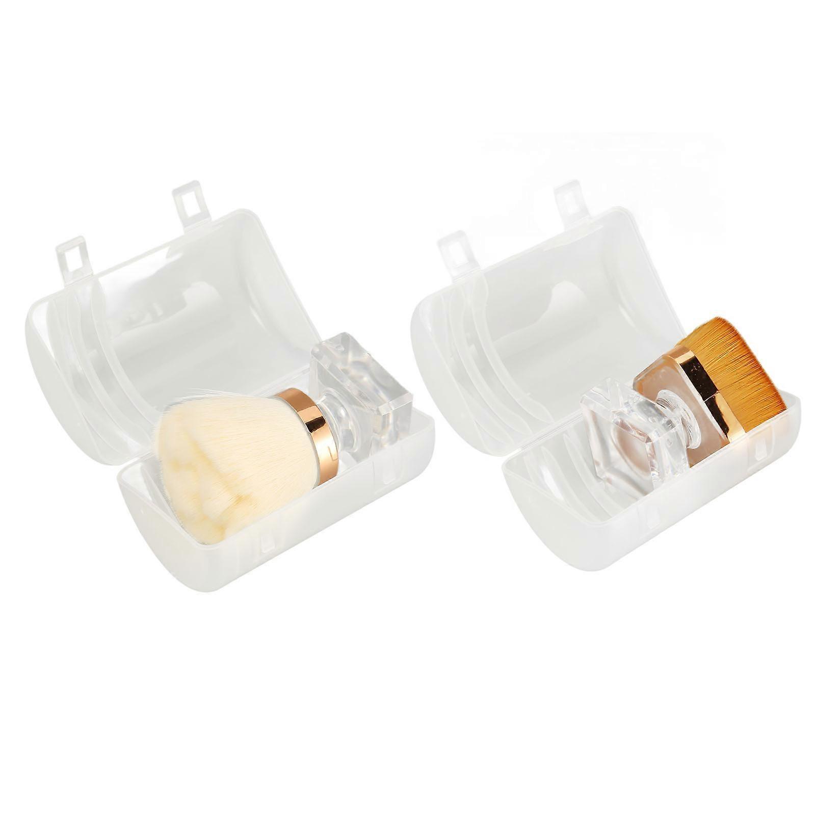 2pcs Loose Powder Foundation Brush Set With Transparent Base Synthetic Soft Fluffy Blending Powder Brush