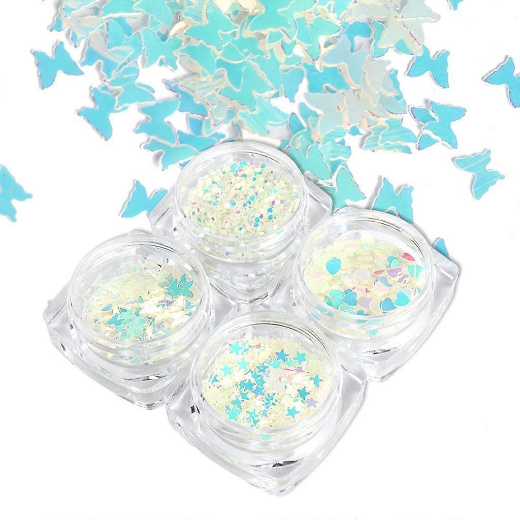4 Styles Butterfly Luminous Sequins Fluorescent Sequins Nail Glitters for DIY
