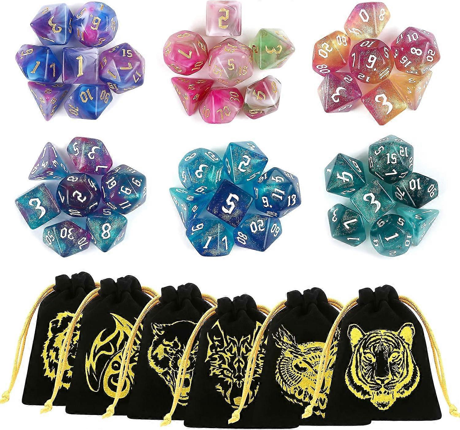 Polyhedral RPG Dice 42pcs Dungeons and Dragons Game Dice Set 6 Patterns 6 Sided Dice for Dice Game and Role Playing Games with 6 Flannel Bags-C-C-C-C