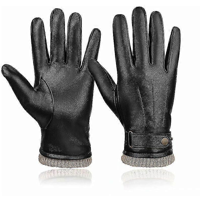 Winter Gloves, Warm Gloves, Leather Gloves, Men's Outdoor Sports Gloves, Professional Driving Gloves and Velvet Windproof Sheepskin Gloves, Black XL