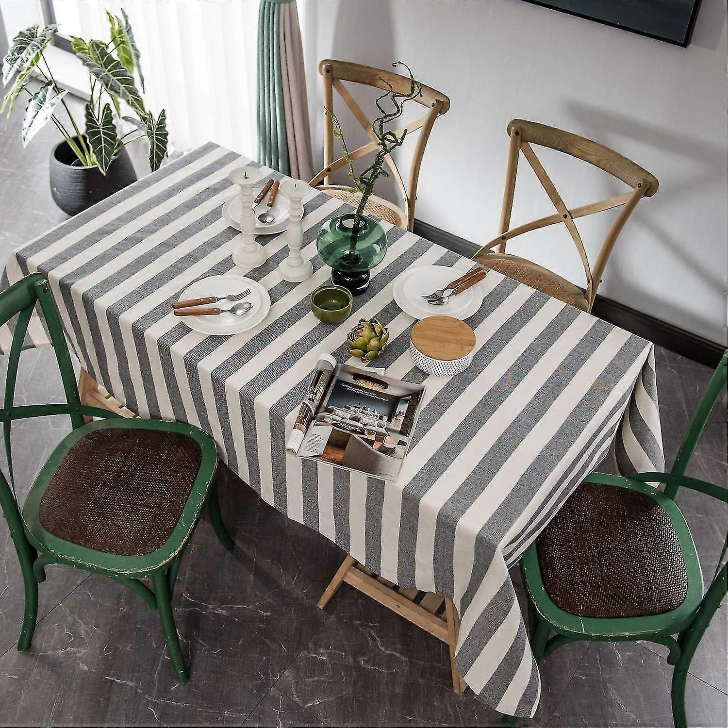 cotton linen yarn dyed home decor table tablecloth cover