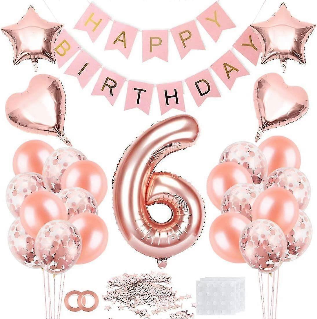 6 عيد ميلاد فتاة بالون ، بالون روز جولد 6 ، بالونات عيد ميلاد عمرها 6 سنوات ذهب وردي ، فتاة 6 سنوات با