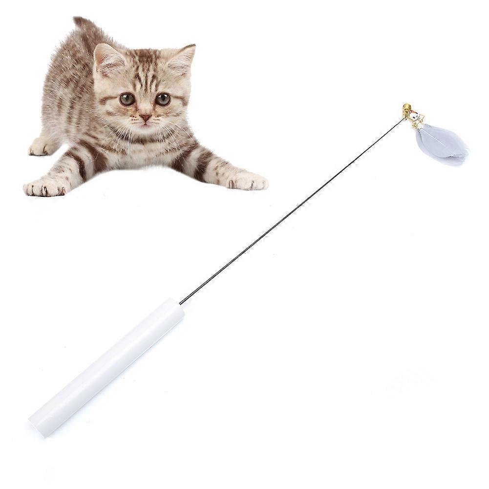 Pet Cat Teaser Playing Rod Stick Interactive Toy with Feather Bell Gray