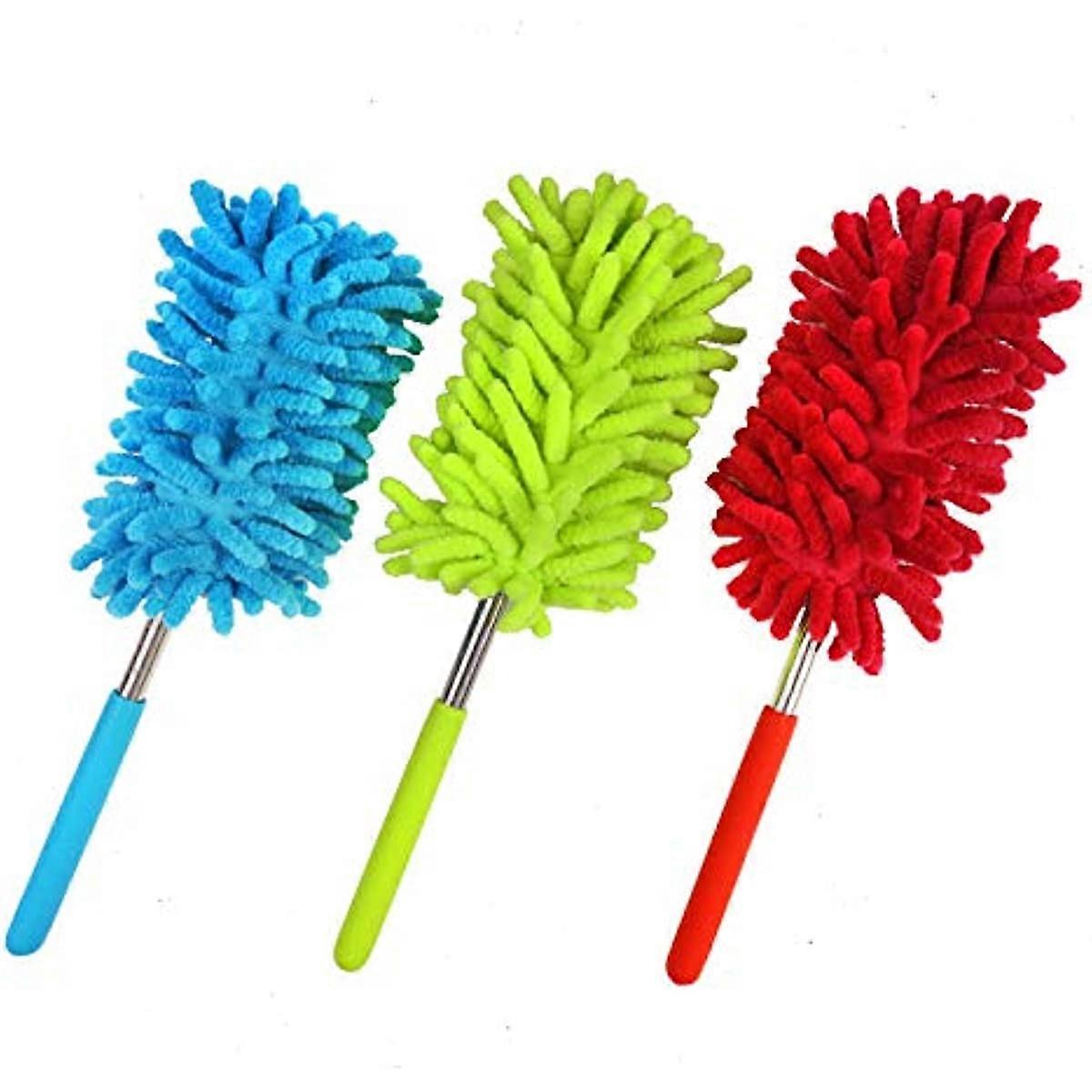 3 Pack Extendable Microfiber Duster  Microfibre Dusting Hand Brush with Telescoping Pole Washable Duster Head for Home Office Car