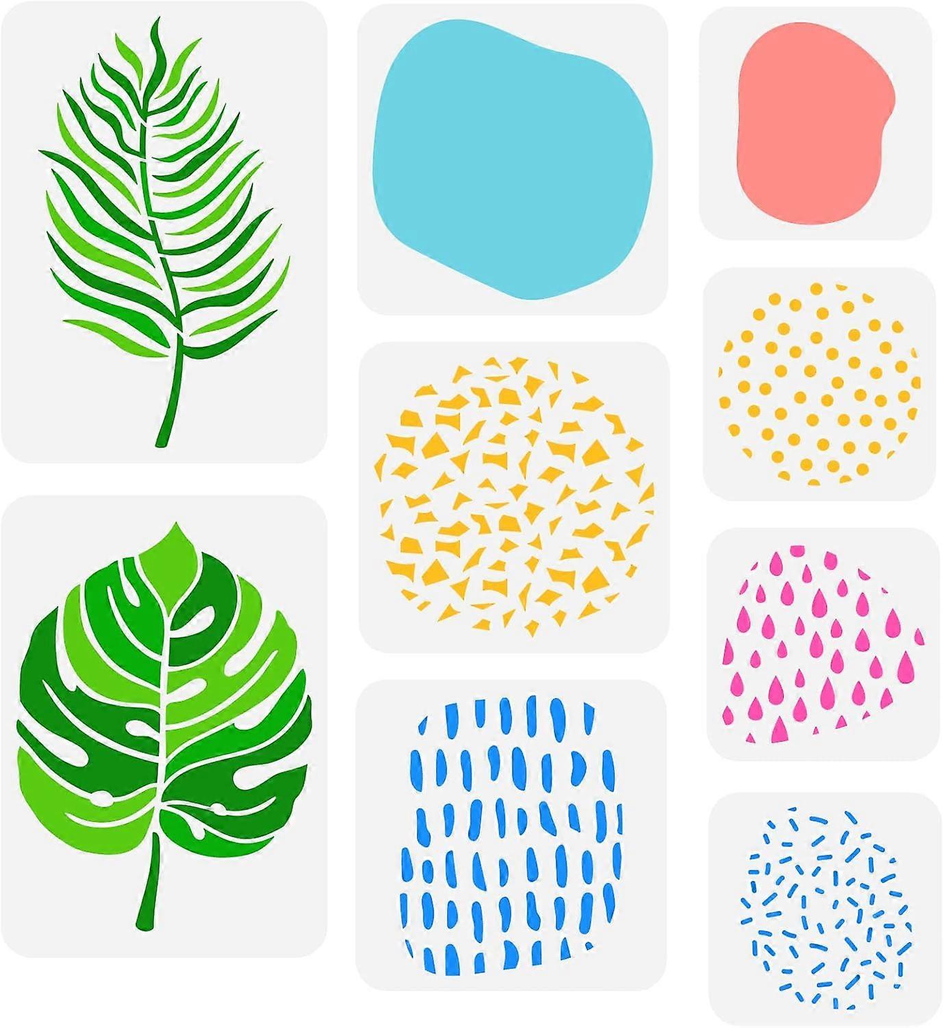 9 Pcs Layered Leaf Stencil 3 Sizes Boho Style Abstract Shapes Stencils Template Plastic Leaves Spots Stencils for Painting Reusable Stencils Sets for