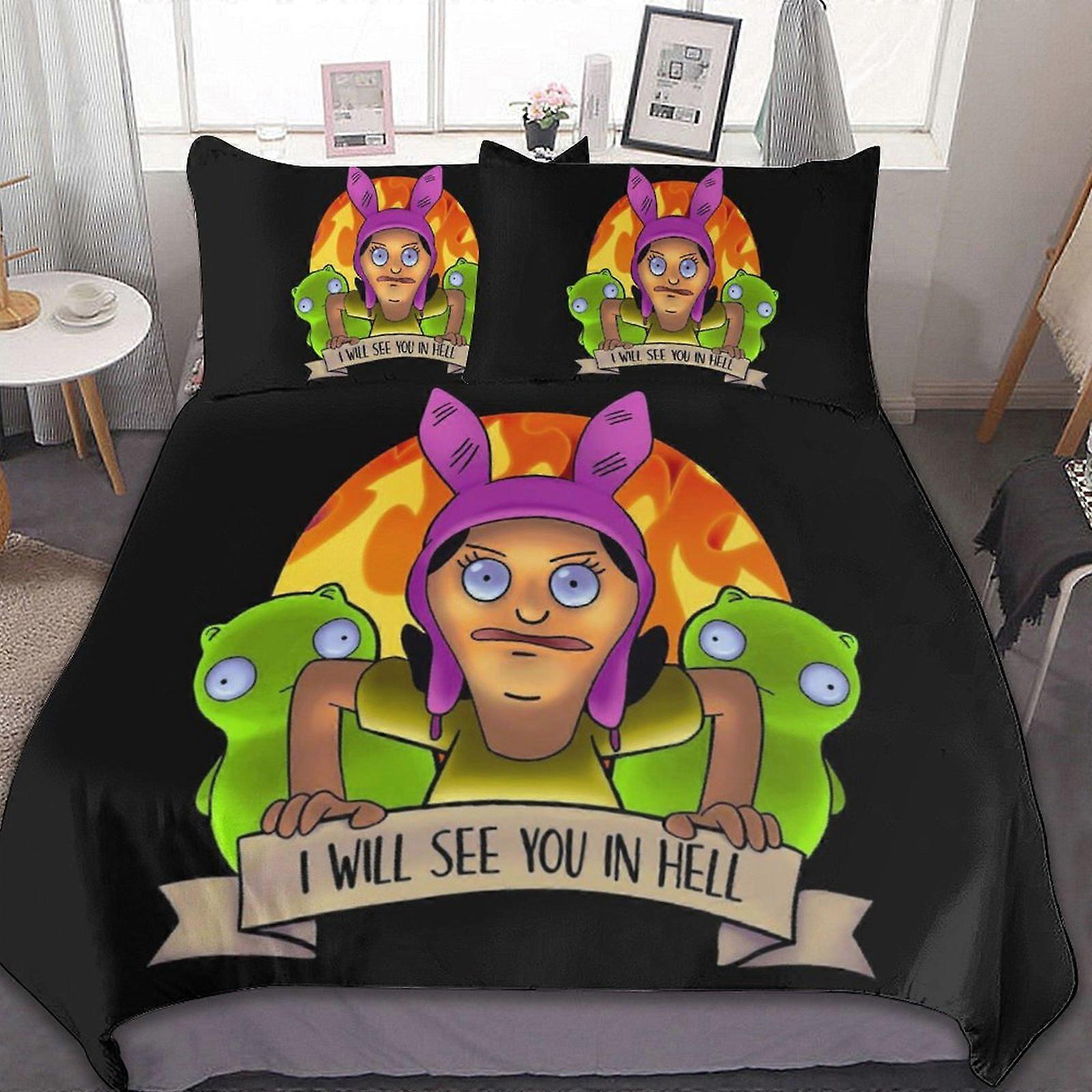 Bob &#x27; s Burgers Louise Conjunto de Lençóis de Cama 3 Pcs Capa de Edredom Respirável com 2 Travesseiros Sham Soft All Seasons Conjunto de Cama hn13