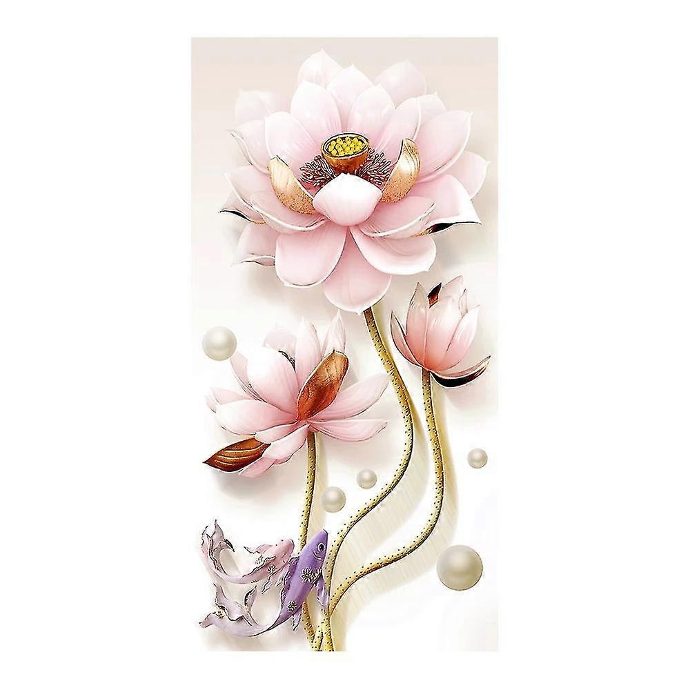 Home Decoration With Round Diamond Lotus Decorative Painting, Vertical Version, Flower Mosaic, 5d, Cross Stitch