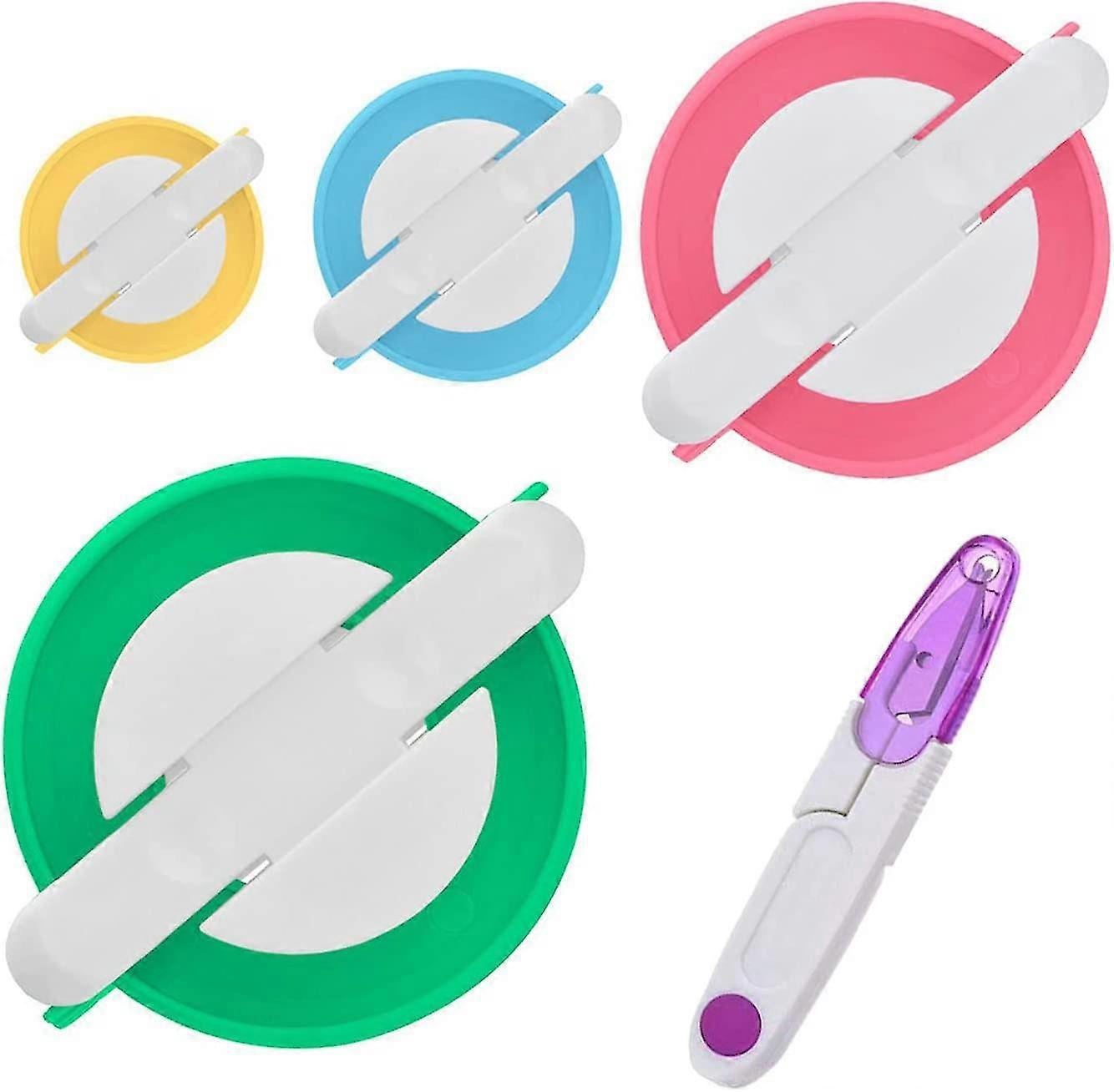 Pompom Maker Kit 4 Sizes For Fluff Ball Weaver Needle Craft Diy Wool Knitting Craft Tool Set Decoration +1ps Scissors (green,pink,blue,yellow,purple)(