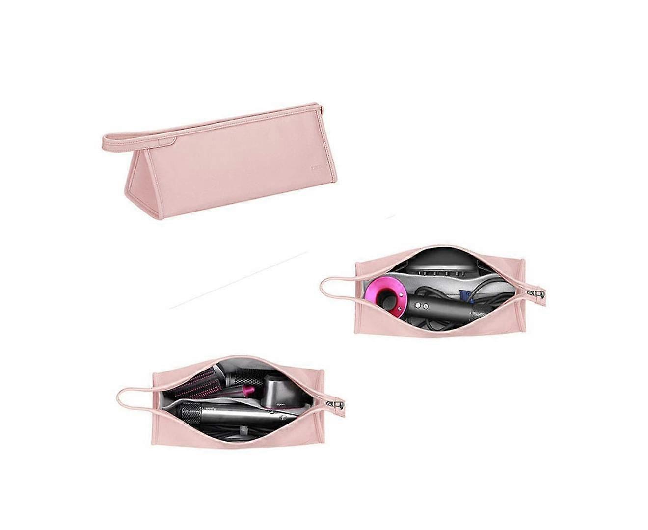 حقيبة سفر من جلد PU حقيبة تخزين محمولة متوافقة مع مجفف الشعر Dyson Airwrap Styler / Dyson Supersonic Dryer (وردي)