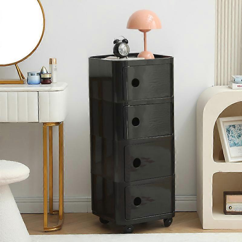 Storage Drawer Unit 4-Tier Square Plastic Rolling Storage Drawer Black
