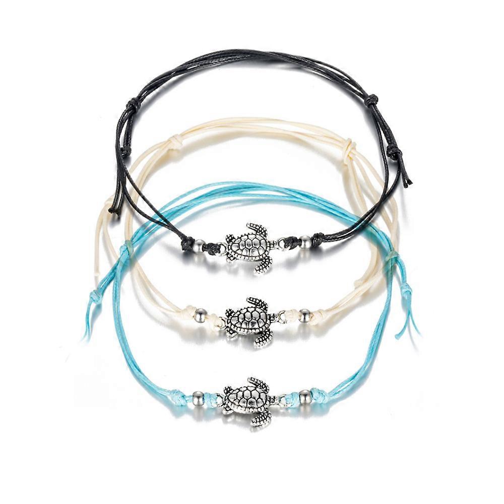 3pcs Hemp Rope Multi Layered Turtle Feet Chain Handwoven Ancient Silver Turtle Beach Feet Chain