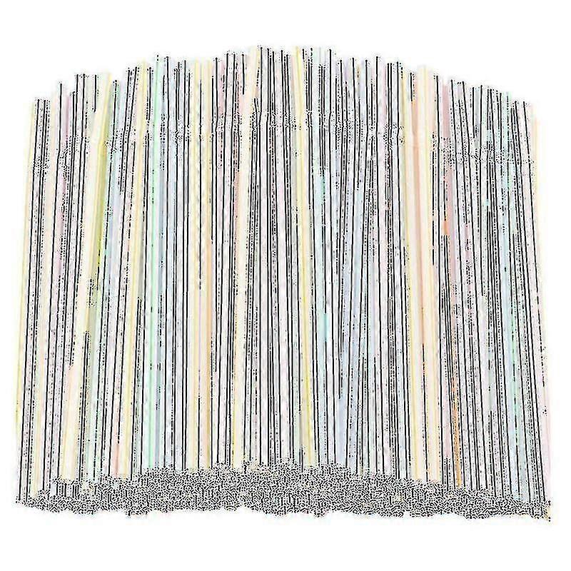 1000 Pcs Flexible Plastic Straws Striped Multi Colored Disposable Straw-h