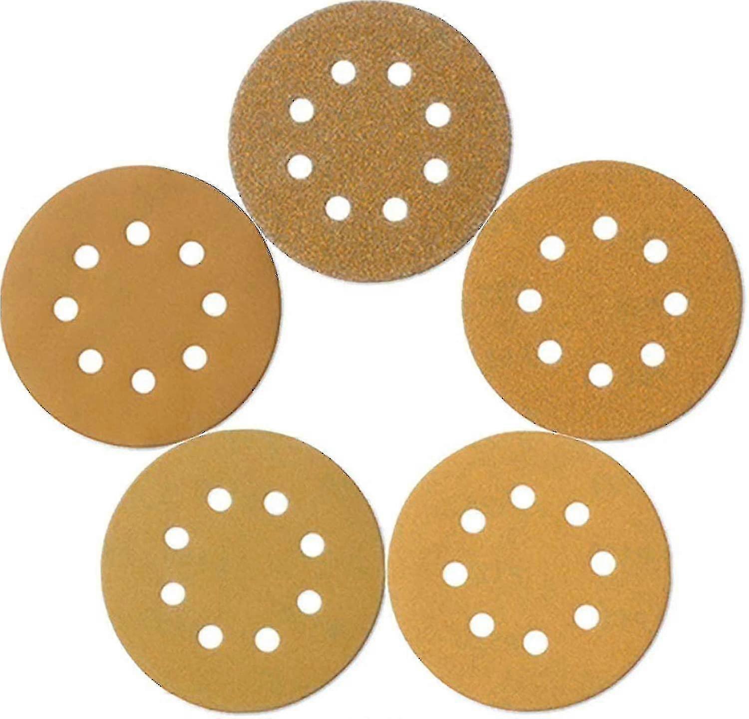 100pcs 5-inch 8-hole Disc Sandpaper Yellow Sand Ultra-coated Flocking Sandpaper