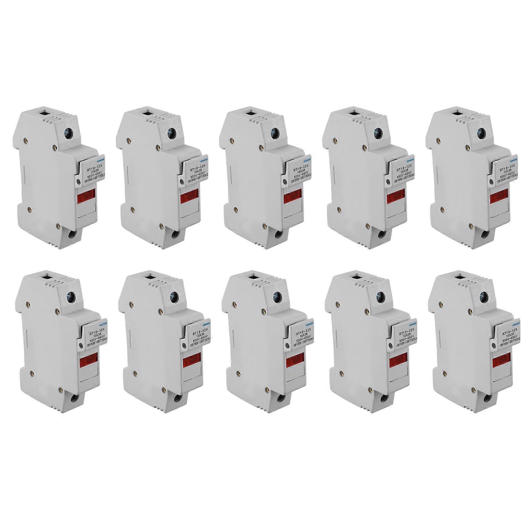 10X RT18-32X AC 380V 32A 1 Pole 10X38mm DIN Rail Mount Fuse Holder Base