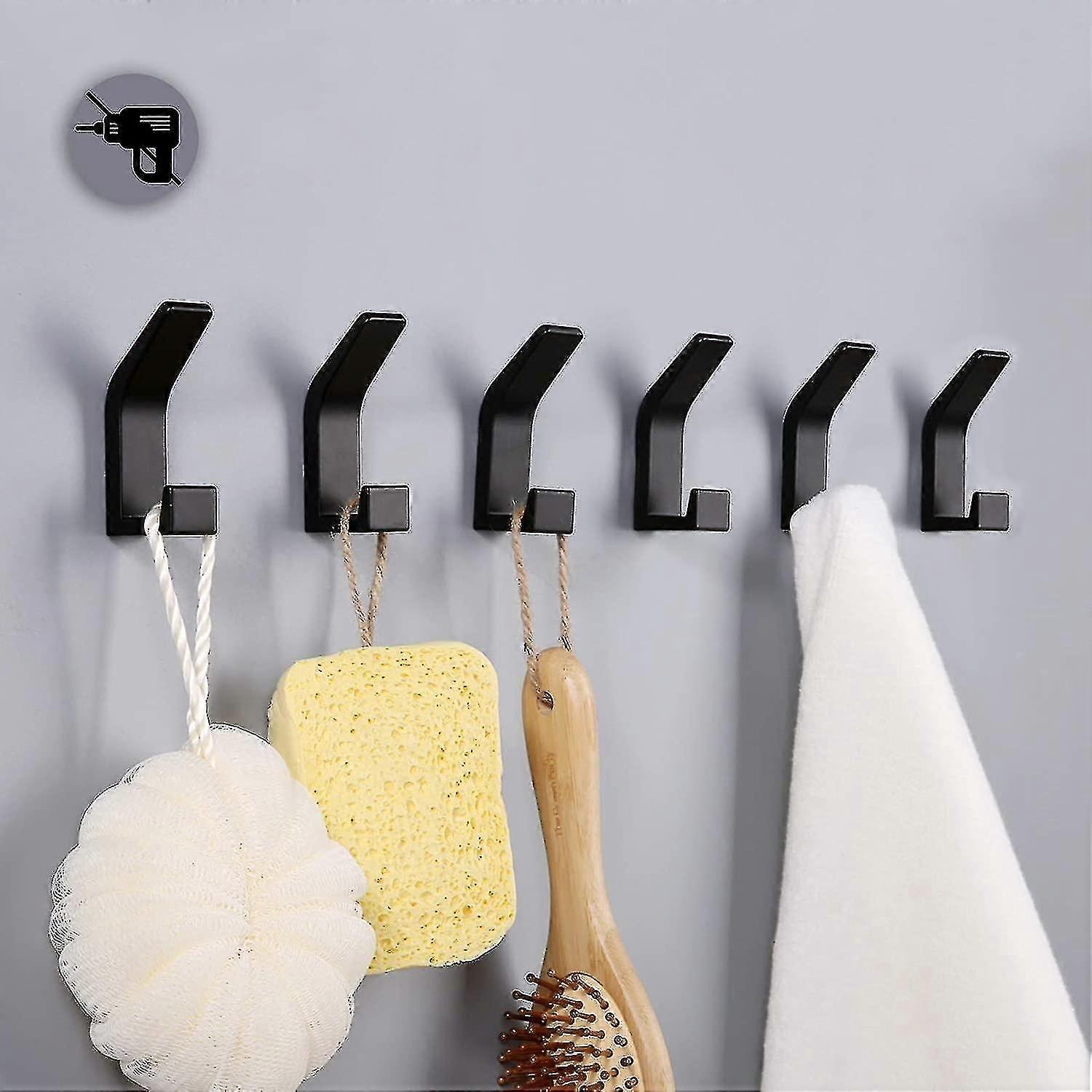 Towel Rack No Drilling Towel Hooks Wall Mount 6 Pcs (black)
