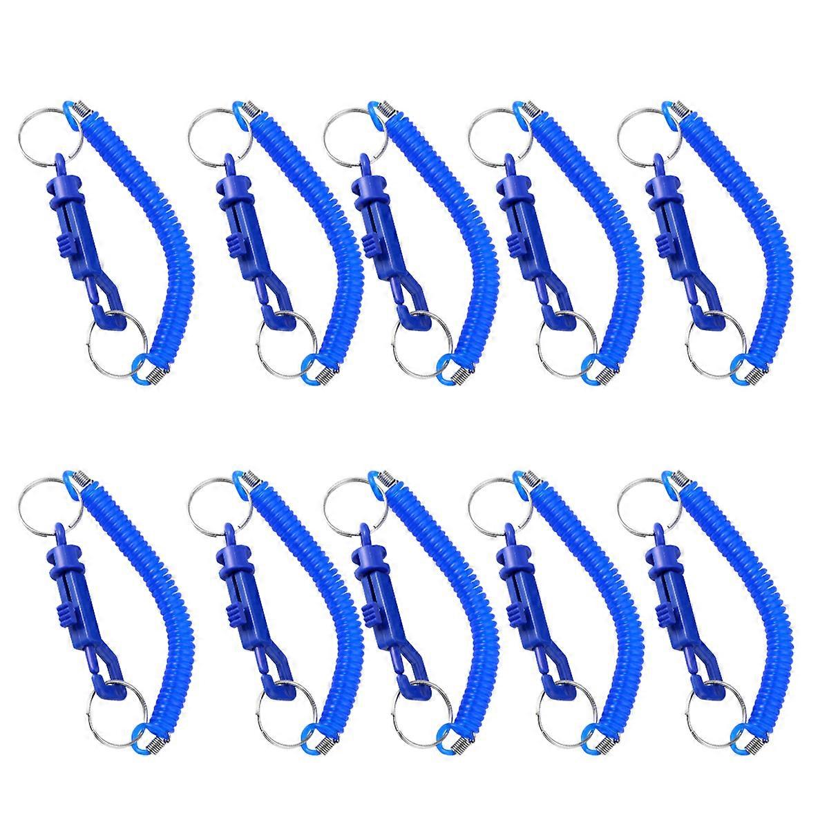 10Pcs Plastic Spring Spiral Keyring Practical Spring Key Chain Bag Pendant Blue