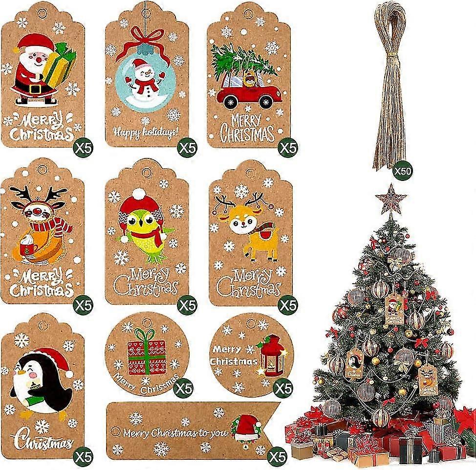 50 Pcs Kraft Paper Gift Tags For Present Christmas Labels 10 Different Pattern+ 50 Pcs Stringstyle 1 Y