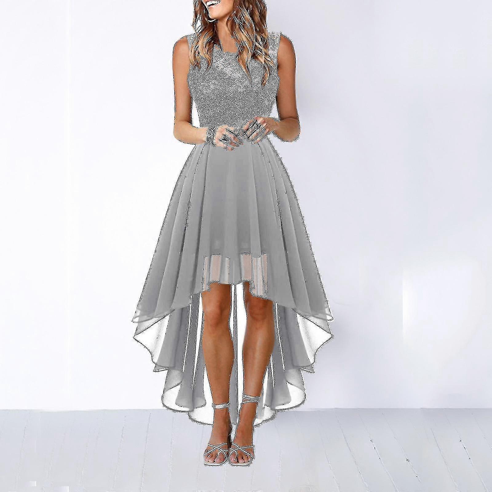 Dantel Elbise Yay Kemer Zarif Düzensiz Boy Elbiseler Kadınlar İçin Düğün Misafir Eeveless Nedime Kokteyl Partisi Elbise