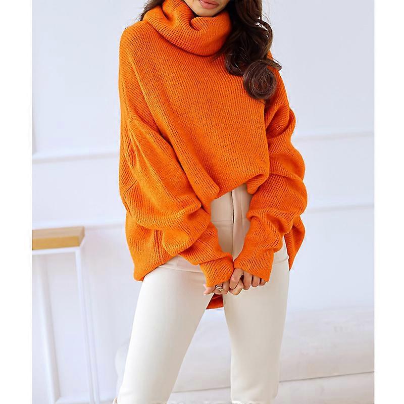 Women's Sweater Amazon Solid Color Turtleneck Knit Sweater Pile Collar Plus Size Loose