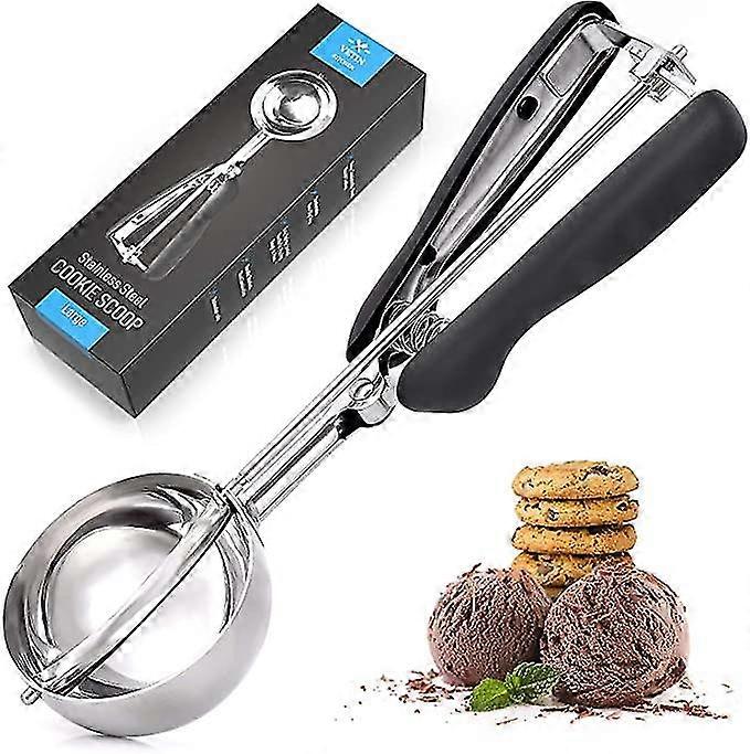 Stainless Steel Ice Cream Scooper With Ice Cream Trigger, Black (medium 4cm)